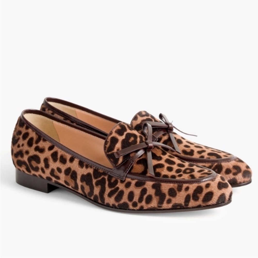 J. Crew Collection Academy Calf Hair Leather Leopard Loafers Flats Women’s 10.5